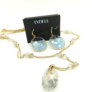 Necklace earring set - blue faceted drops - 30 in chain- Smoky - (Lydell)